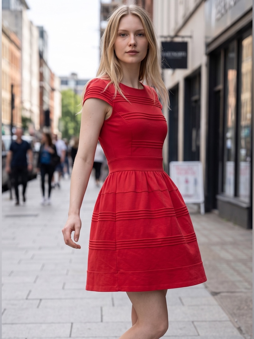 Elle "City Chic" Dark Pink Fit & Flare Pleated Midi Dress